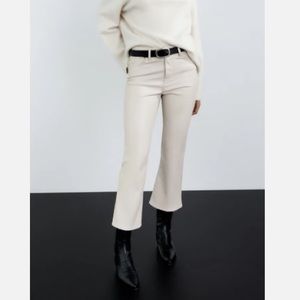 NWT Zara Cream Straight Leg Faux Leather Crop Pants hIgh Rise 6